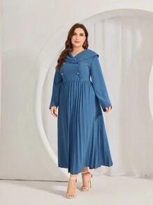 Modelyn Talla grande Vestido de doble botonadura bajo con fruncido - Neblina azul - Ver 4