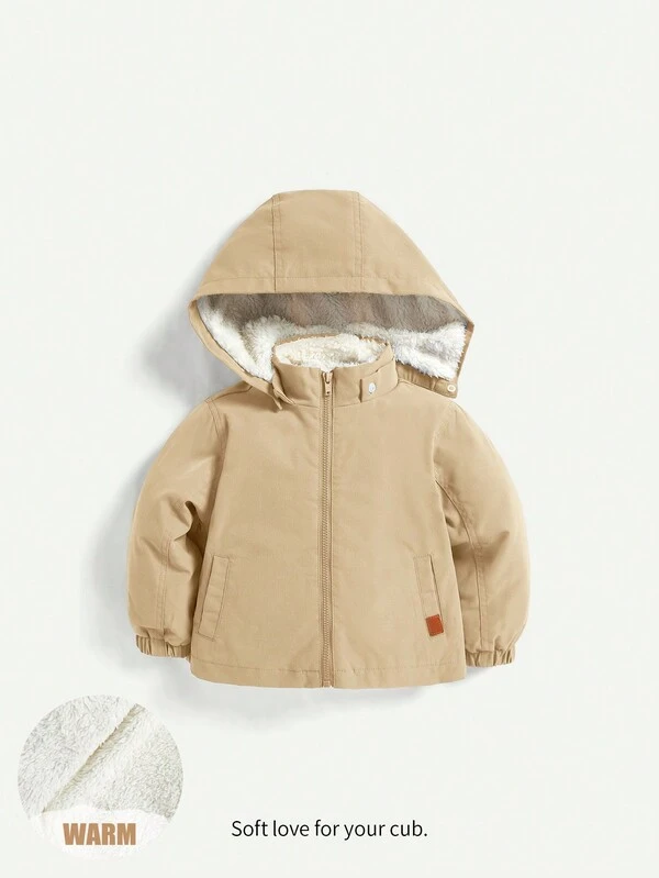 Cozy Cub Baby Boy Patched Detail Hooded Thermal Lined Winter Coat