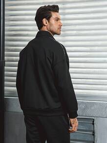 Gym Rark Boyfriend Style Men Letter Graphic Contrast Tape Zip Up Sports Jacket Workout Tops Sports Jacket - Black - View 2