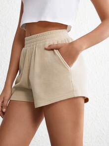 Ocili Leisure Solid Slant Pocket Waffle Knit Lounge Shorts