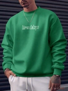 Manfinity Homme Men Star & Slogan Graphic Sweatshirt - Green - View 3