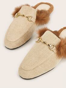 平底蓬鬆金屬扣簡約平底鞋 - 卡其色 - 查看 4