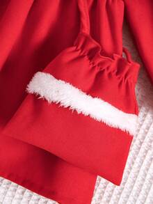 Baby Girl Frog Button Front Flounce Sleeve Dress With Bag - Red - View 3