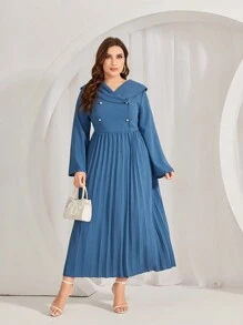 Modelyn Talla grande Vestido de doble botonadura bajo con fruncido - Neblina azul - Ver 1