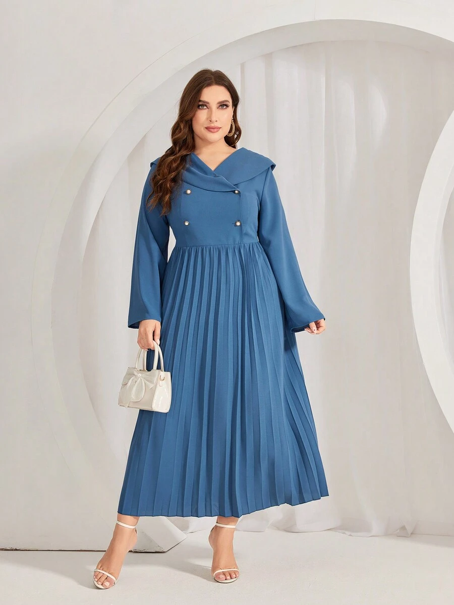 Modelyn Talla grande Vestido de doble botonadura bajo con fruncido - Neblina azul - Ver 1