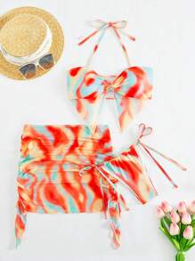Swim EVENT Random Tie Dye Twisted Bikini Set With Beach Skirt Summer