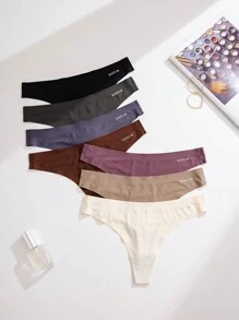 女士休闲高弹力多色纯色丁字裤 7 条装舒适日常内衣 - 彩色 - 查看 1