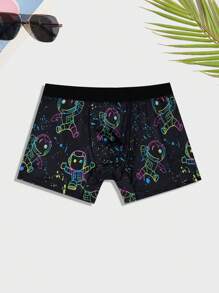Funny & Cute Multicolor Cartoon Astronaut Print High Stretch Men's Trunks Underwear - Multicolor - View 4