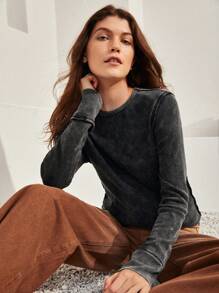 SHEIN Unity Solid Round Neck Tee - Black - View 3