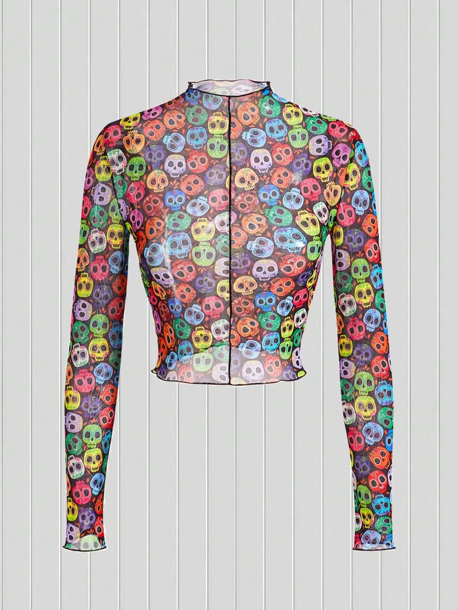 Muchica Allover Floral Print Mesh Top - Multicolor - View 1