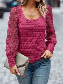 SHEIN Essnce 氣球袖女士上衣 - 玫紅色 - 查看 6