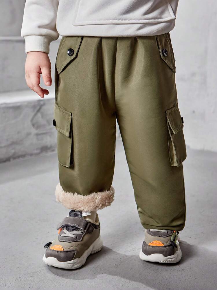 Baby Boy Infant/Toddler Boys' Green Thickened Elastic Waist Cargo Pants