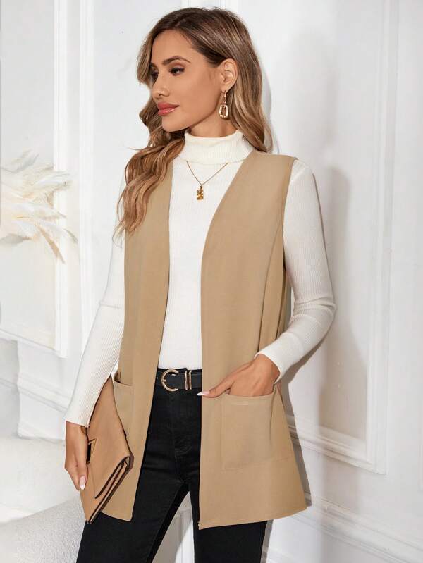 EMERY ROSE Dual Pocket Open Front Vest Coat