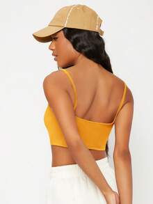 SHEIN BASICS Solid Crop Cami Top - Yellow - View 2