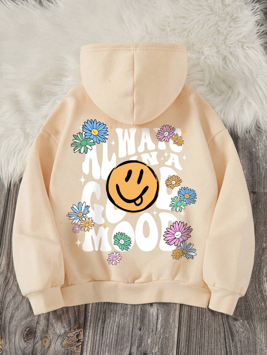 SHEIN Tween Girl Cartoon & Slogan Graphic Hoodie,In Fall/Winter
