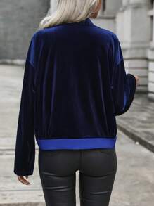 SHEIN LUNE Chặn màu Nối Áo khoác Với túi - Màu xanh hải quân - Xem 2