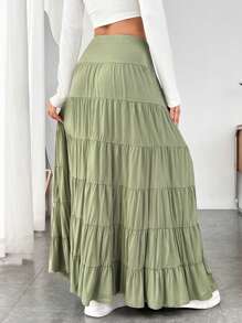 Muchica 實色荷葉邊裙 - 綠色 - 查看 2