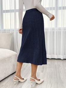 SHEIN Essnce Của phụ nữ Màu thuần Đồ đan Ribbed Váy - Xanh đậm - Xem 2