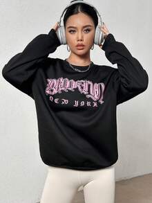 SHEIN Unity Letter Graphic Drop Shoulder Sweatshirt - Black - View 4