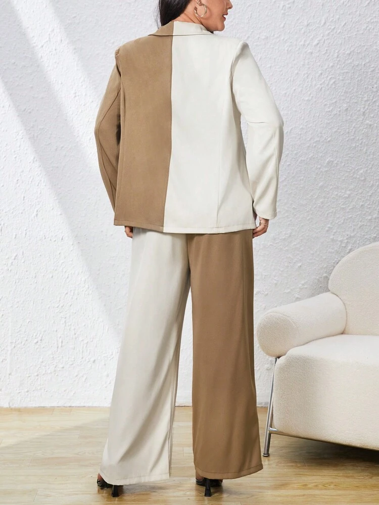 Plus Size Color Block Suit Set