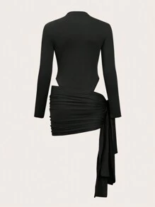 SHEIN X Bru Zolique 小高領連身背心&褶邊側垂半身裙 - 黑色 - 查看 2