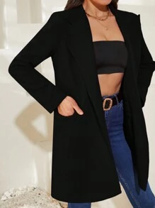 EURMUSE Lapel Neck Open Front Blazer - Black - View 3