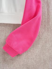 SHEIN Qutie Sequin Heart Graphic Drop Shoulder Two Tone Hoodie - Multicolor - View 5