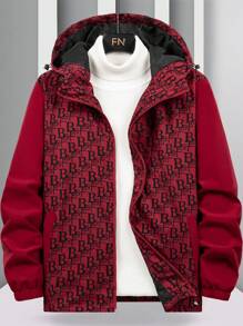 Manfinity Homme 1pc Loose Fit Men's Letter Graphic Drawstring Hooded Jacket - Red - View 1