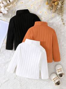 SHEIN 女嬰3入組素色高領T恤 - 彩色 - 查看 2