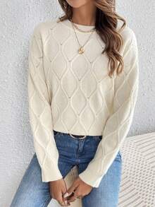 SHEIN Frenchy 女款純色落肩毛衣 - 白色 - 查看 6