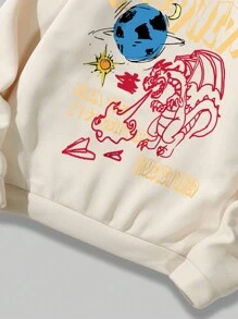 ROMWE MEN Street Life 男士字母印花束線連帽運動衫 - 卡其色 - 查看 6