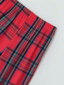 SHEIN Conjunto De Pijamas Con Volantes Y Estampado Escocés Para Niñas Jóvenes - Rojo - Ver 3