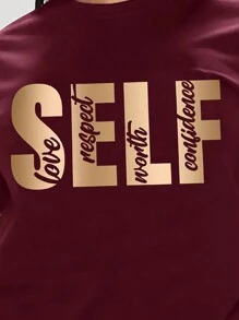 INAWLY Camiseta gráfica con letras para mujer, tallas grandes - Burdeos - Ver 3