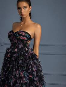 Váy dạ hội hở lưng in hoa dành cho nữ dự tiệc tối - Nhiều màu - Xem 5