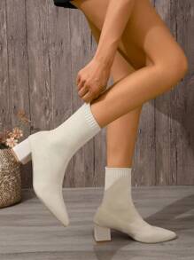 Women's White Fashionable Short Boots - Beige - View 4