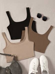 SHEIN Unity 女性三素色背心 - 咖啡棕 - 查看 1