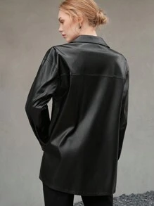 SHEIN Unity Quý cô Tay áo dài Áo sơ mi Phong cách áo - màu đen - Xem 2
