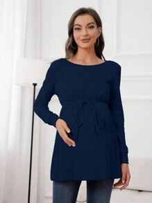 DEARCASE Maternity Drawstring Waist Tee - Brown - View 1