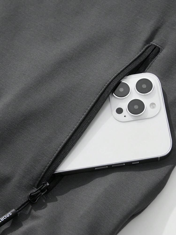 Men Letter Graphic Raglan Sleeve Hooded Sports Jacket Workout Tops Sports Jacket