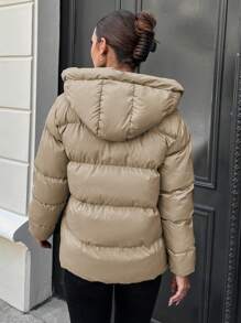 RueChic Women'S Hooded Drawstring Padded Jacket - Beige - View 2