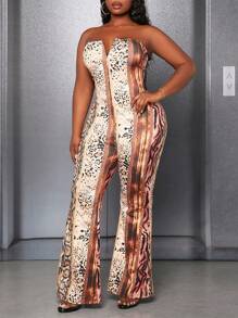 Slaydiva Hơn In hoa Báo Jumpsuit ống - Nhiều màu - Xem 1