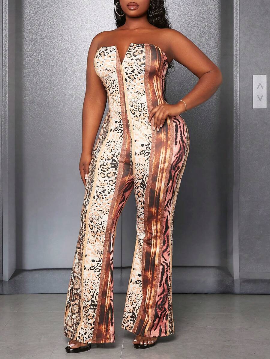 Slaydiva Hơn In hoa Báo Jumpsuit ống - Nhiều màu - Xem 1