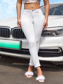SHEIN SXY High Waist Skinny Jeans - White - View 4