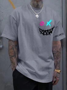 Manfinity EMRG 男士卡通和字母圖案T恤 - 灰色 - 查看 1