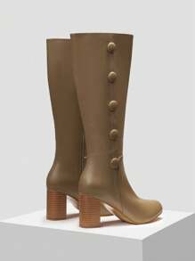 MOTF PREMIUM BUTTON DETAIL HEELED BOOTS - Khaki - View 6