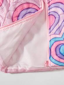 Baby Girl Heart Print Hooded Padded Coat - Pink - View 4