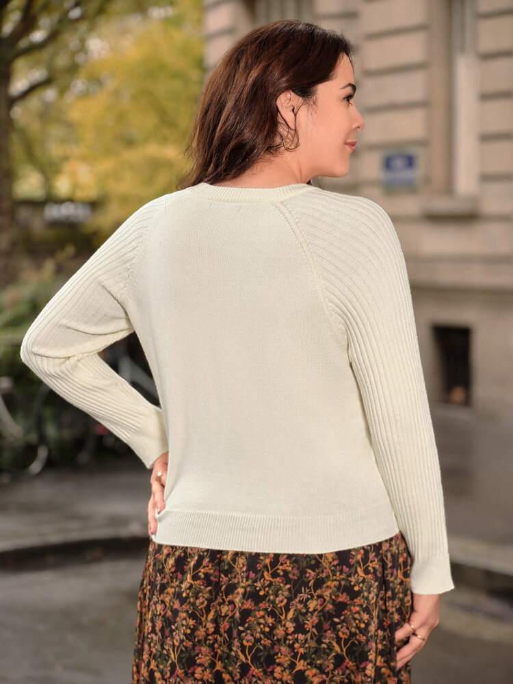 Plus Letter Pattern Raglan Sleeve Sweater