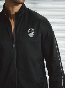 Gym Rark Boyfriend Style Men Letter Graphic Contrast Tape Zip Up Sports Jacket Workout Tops Sports Jacket - Black - View 7