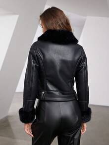 ZIAI Chaquetas Con Cuello De Piel Sintética - Negro - Ver 2
