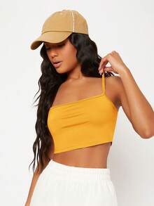 SHEIN BASICS Solid Crop Cami Top - Yellow - View 5